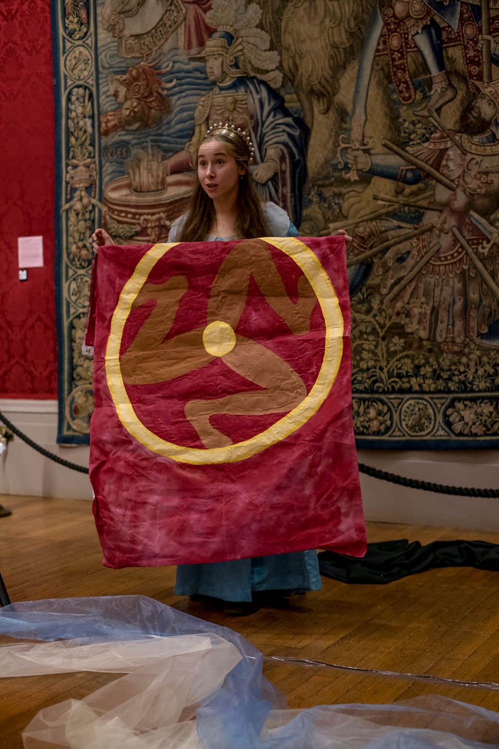 The actress holding a flag from the Isle of Man