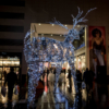 One of the large LED reindeers, photographed from behind and to the right