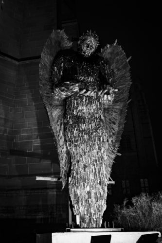 the knife angel statue at liverpool cathedral